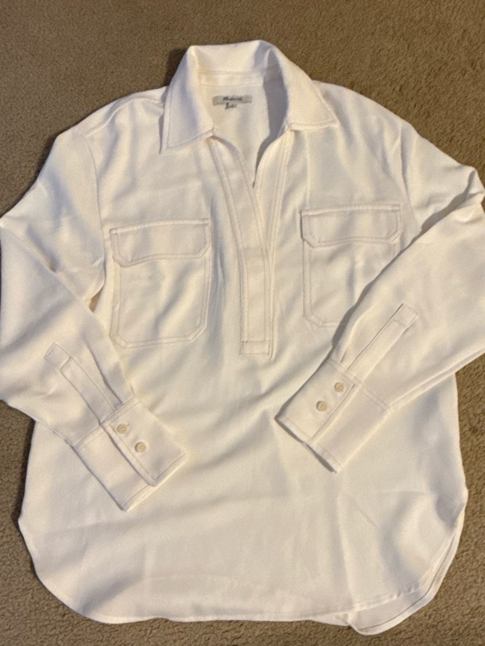 Madewell Cream Button-Cuff Utility Pullover Blouse